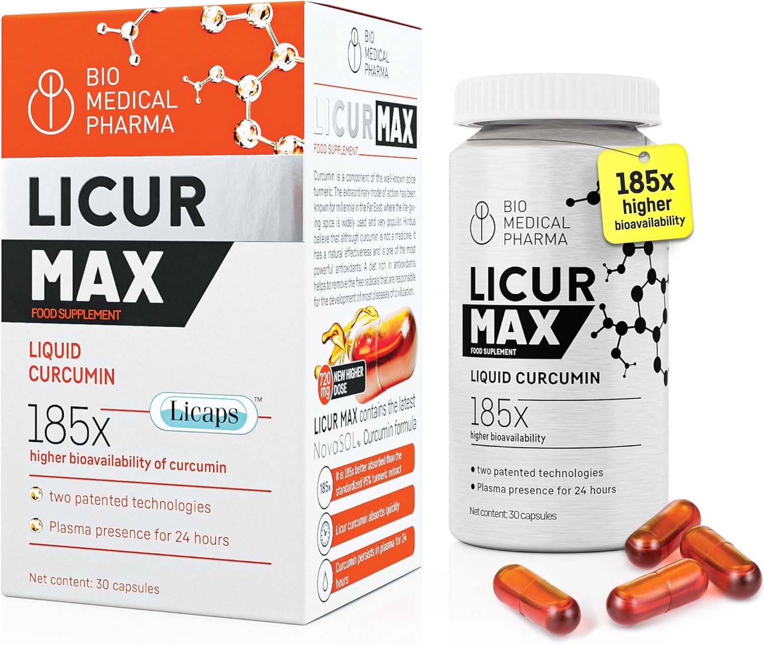 Turmeric Curcumin Capsules – 185x Higher Bioavailability – NovaSOL Liquid Curcumin